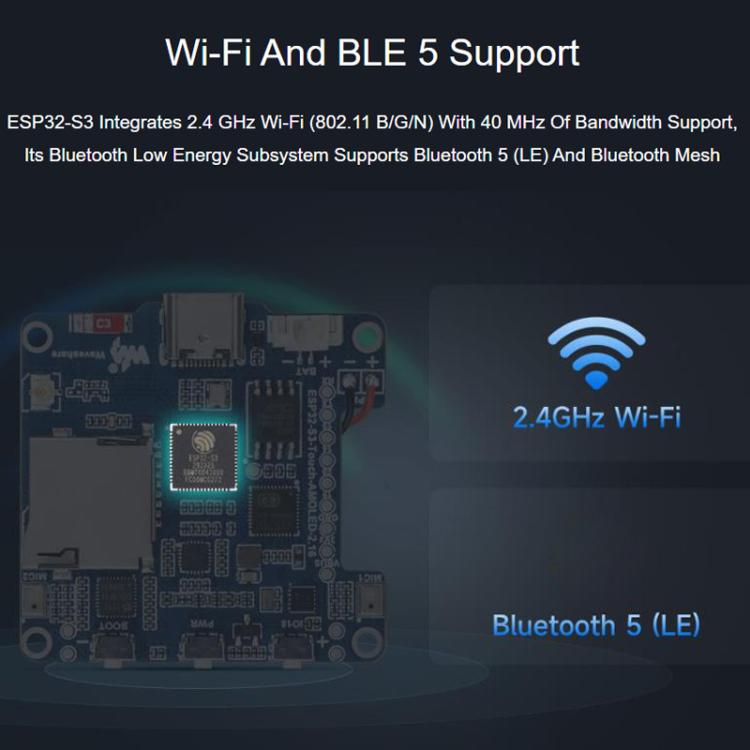 Waveshare 33970 ESP32-S3 Scheda di sviluppo con display AMOLED da 2,16 pollici, supporta doppi microfoni, Wi-Fi a 2,4 GHz e BLE 5, 33970