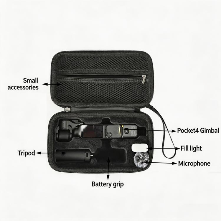 Custodia rigida per DJI Osmo Pocket 4, borsa da viaggio portatile con cinturino da polso e interno in morbida flanella.