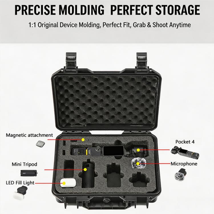 Custodia rigida antideflagrante per DJI Osmo Pocket 4, scatola protettiva con imbottitura in schiuma EVA personalizzata.