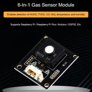 Modulo sensore di gas 6 in 1 per ambienti con interfaccia di controllo UART, Waveshare 34169