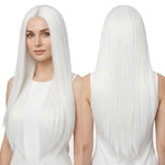 Parrucca lunga e liscia da cosplay, versatile, con riga centrale, 80 cm., Black, White, Silver, Light Gold, Red, Dark Brown, Light Brown, Purple, Royal Blue, Claret, Orange, Mint Green, Gray, Light Purple, Sky Blue, Linen, Gold, Smoky Pink, Blue-black ...
