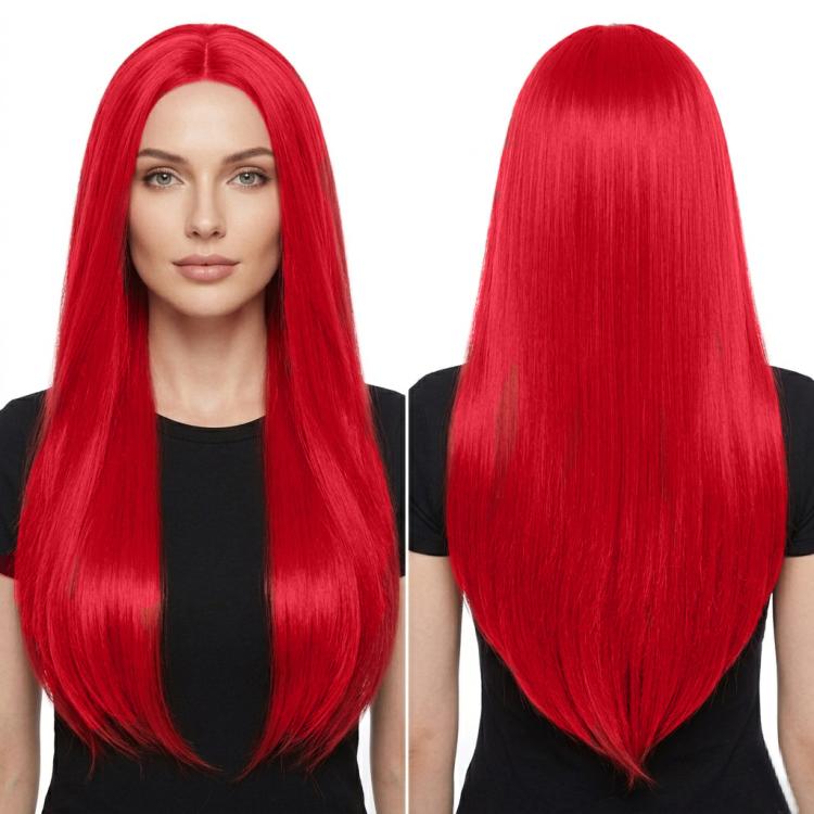 Parrucca lunga e liscia da cosplay, versatile, con riga centrale, 80 cm., Black, White, Silver, Light Gold, Red, Dark Brown, Light Brown, Purple, Royal Blue, Claret, Orange, Mint Green, Gray, Light Purple, Sky Blue, Linen, Gold, Smoky Pink, Blue-black ...