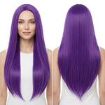 Parrucca lunga e liscia da cosplay, versatile, con riga centrale, 80 cm., Black, White, Silver, Light Gold, Red, Dark Brown, Light Brown, Purple, Royal Blue, Claret, Orange, Mint Green, Gray, Light Purple, Sky Blue, Linen, Gold, Smoky Pink, Blue-black ...