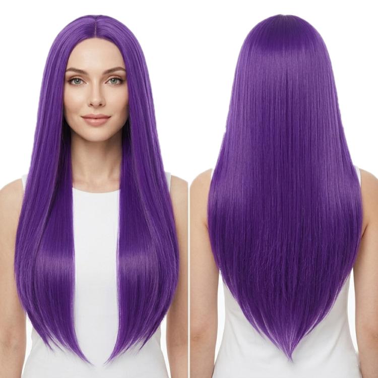Parrucca lunga e liscia da cosplay, versatile, con riga centrale, 80 cm., Black, White, Silver, Light Gold, Red, Dark Brown, Light Brown, Purple, Royal Blue, Claret, Orange, Mint Green, Gray, Light Purple, Sky Blue, Linen, Gold, Smoky Pink, Blue-black ...