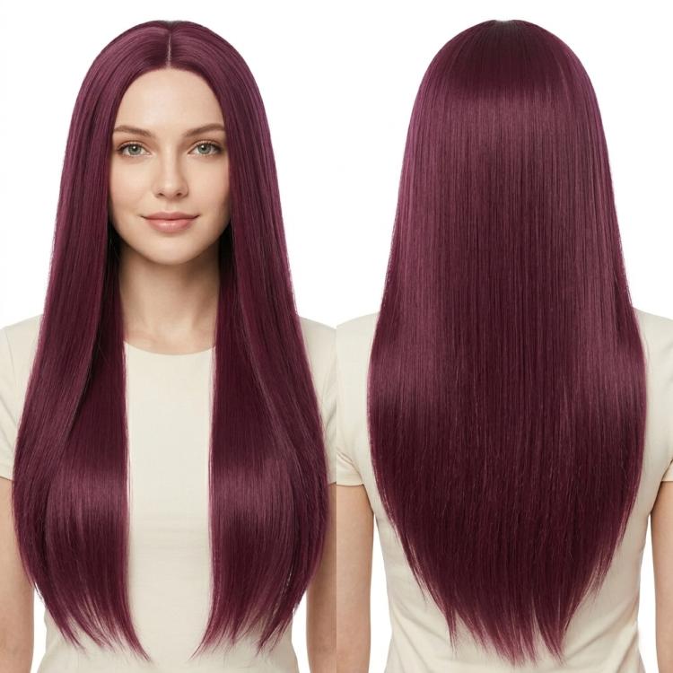 Parrucca lunga e liscia da cosplay, versatile, con riga centrale, 80 cm., Black, White, Silver, Light Gold, Red, Dark Brown, Light Brown, Purple, Royal Blue, Claret, Orange, Mint Green, Gray, Light Purple, Sky Blue, Linen, Gold, Smoky Pink, Blue-black ...