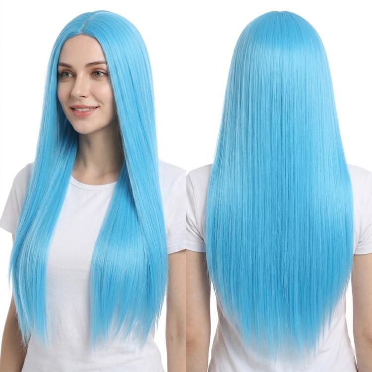 Parrucca lunga e liscia da cosplay, versatile, con riga centrale, 80 cm., Black, White, Silver, Light Gold, Red, Dark Brown, Light Brown, Purple, Royal Blue, Claret, Orange, Mint Green, Gray, Light Purple, Sky Blue, Linen, Gold, Smoky Pink, Blue-black ...