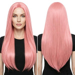 Parrucca lunga e liscia da cosplay, versatile, con riga centrale, 80 cm., Black, White, Silver, Light Gold, Red, Dark Brown, Light Brown, Purple, Royal Blue, Claret, Orange, Mint Green, Gray, Light Purple, Sky Blue, Linen, Gold, Smoky Pink, Blue-black ...