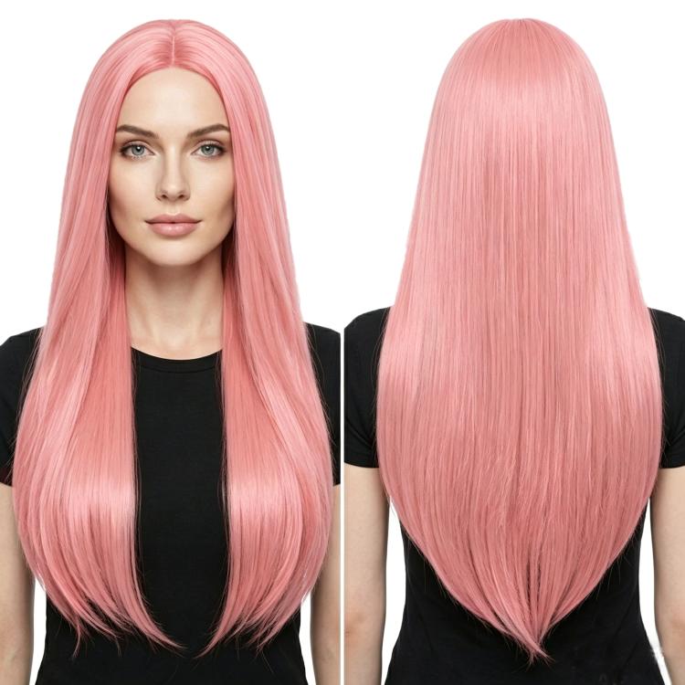 Parrucca lunga e liscia da cosplay, versatile, con riga centrale, 80 cm., Black, White, Silver, Light Gold, Red, Dark Brown, Light Brown, Purple, Royal Blue, Claret, Orange, Mint Green, Gray, Light Purple, Sky Blue, Linen, Gold, Smoky Pink, Blue-black ...
