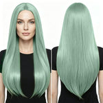 Parrucca lunga e liscia da cosplay, versatile, con riga centrale, 80 cm., Light Green