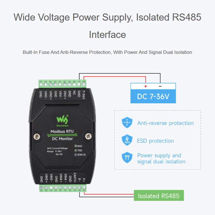 Modulo monitoraggio 4 canali DC 16 bit Modbus RTU