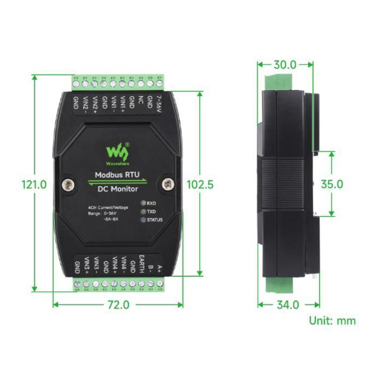 Modulo monitoraggio 4 canali DC 16 bit Modbus RTU