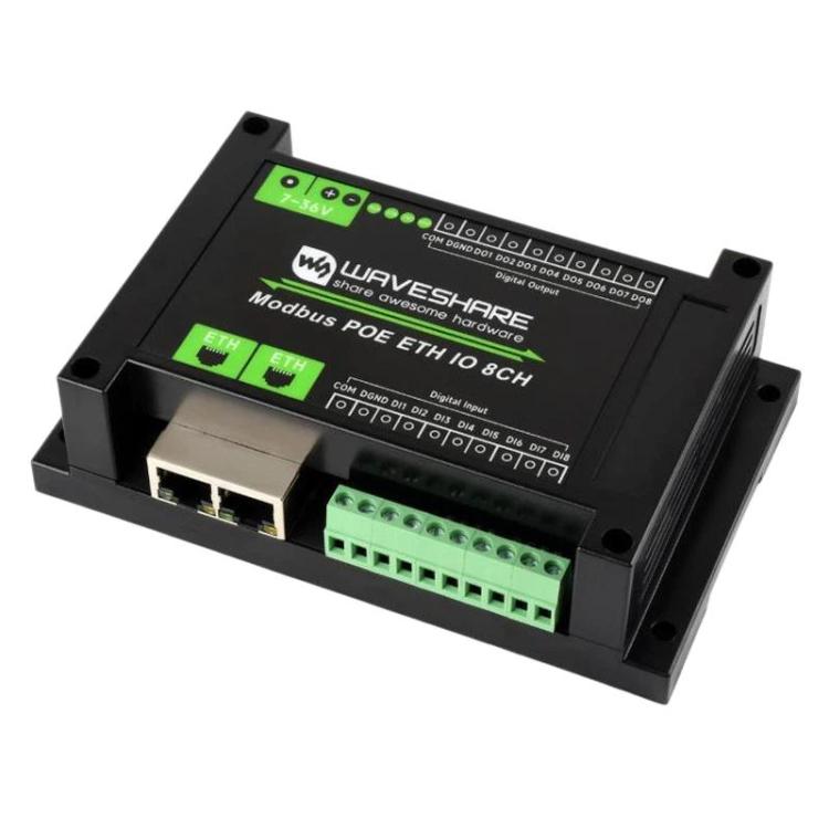 Modulo industriale Ethernet digitale a 8 canali con ingresso/uscita, protocollo Modbus RTU/TCP, supporto alimentazione PoE., 33917