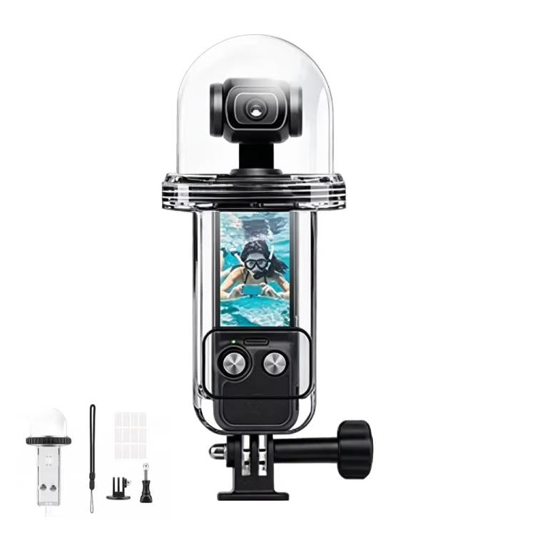 Custodia impermeabile per DJI Osmo Pocket 4, resistente fino a 60 m/196 piedi, con visuale panoramica a 540 gradi e accessori subacquei per surf e snorkeling.