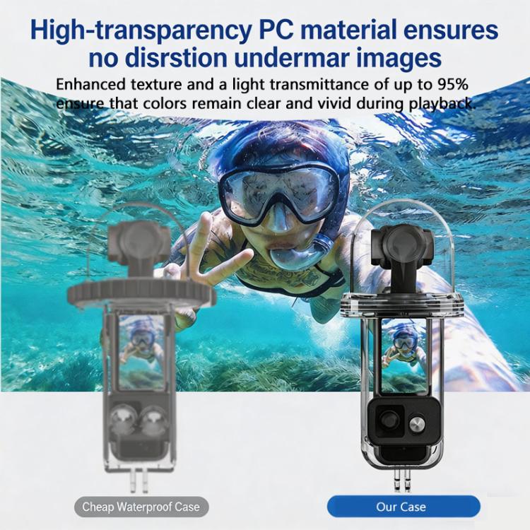 Custodia impermeabile per DJI Osmo Pocket 4, resistente fino a 60 m/196 piedi, con visuale panoramica a 540 gradi e accessori subacquei per surf e snorkeling.