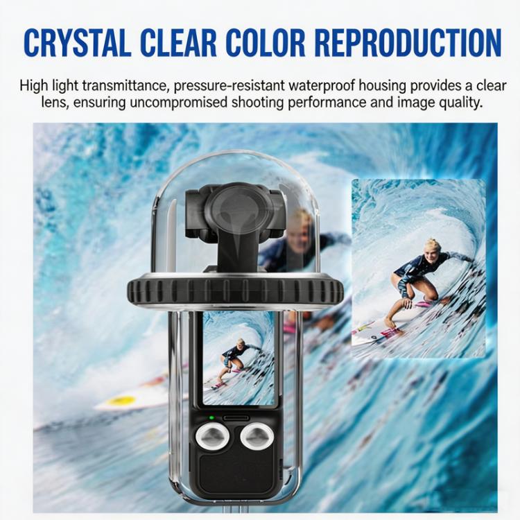 Custodia impermeabile per DJI Osmo Pocket 4, resistente fino a 60 m/196 piedi, con visuale panoramica a 540 gradi e accessori subacquei per surf e snorkeling.