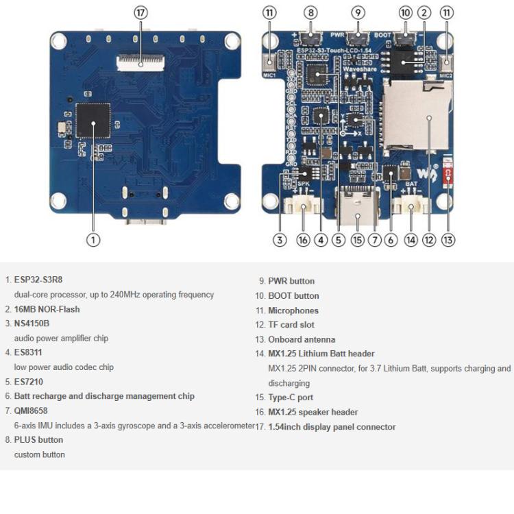 Waveshare ESP32-S3 Scheda sviluppo con display LCD 1,54"