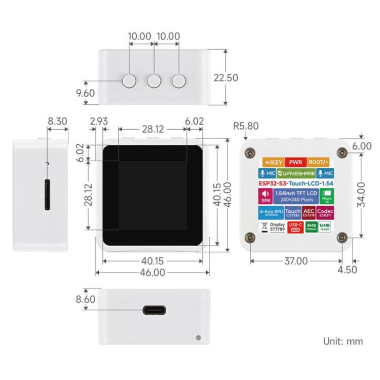 Waveshare ESP32-S3 Scheda sviluppo con display LCD 1,54"