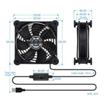 Ventola di raffreddamento silenziosa Waveshare 34398 USB 5V da 120 mm, regolabile su 3 velocità, controllo PWM, flusso d'aria elevato, design antivibrazione., Single, Double