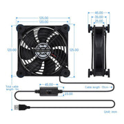 Ventola di raffreddamento silenziosa Waveshare 34398 USB 5V da 120 mm, regolabile su 3 velocità, controllo PWM, flusso d'aria elevato, design antivibrazione., Single, Double