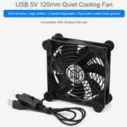Ventola di raffreddamento silenziosa Waveshare 34398 USB 5V da 120 mm, regolabile su 3 velocità, controllo PWM, flusso d'aria elevato, design antivibrazione., Single, Double