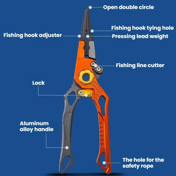 Pinza per esche in lega di alluminio, strumento multifunzionale per la manipolazione del pesce, rimozione dell'amo, apertura dell'anello, serraggio del piombo