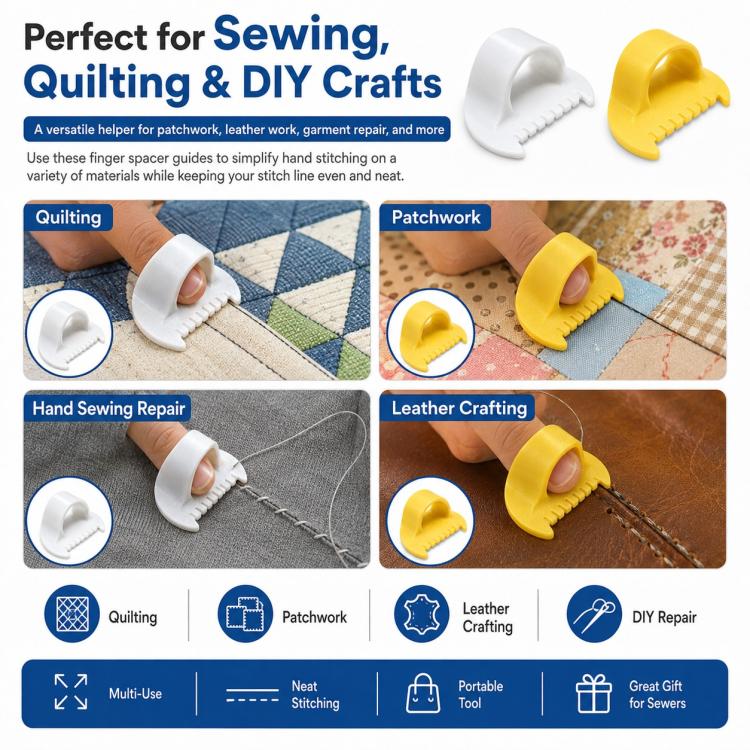 Set di 4 distanziatori per dita da cucito per una spaziatura uniforme dei punti, ideale per cucito a mano, trapuntatura e cucitura precisa. Include distanziatori da 3 mm e 4 mm.