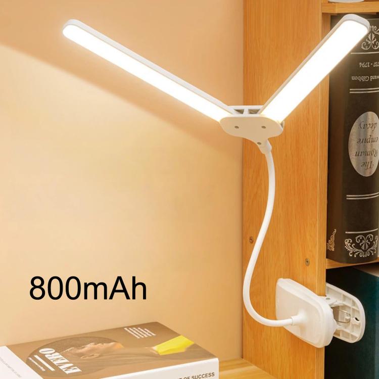 Lampada a clip a doppia testa Xiawule, portatile, ricaricabile, ideale per la cura degli occhi e la lettura degli studenti., 800mAh, 1200mAh
