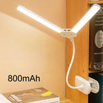 Lampada a clip a doppia testa Xiawule, portatile, ricaricabile, ideale per la cura degli occhi e la lettura degli studenti., 800mAh, 1200mAh