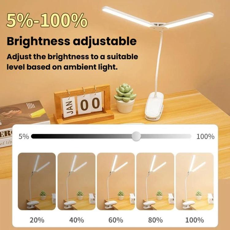 Lampada a clip a doppia testa Xiawule, portatile, ricaricabile, ideale per la cura degli occhi e la lettura degli studenti., 800mAh, 1200mAh