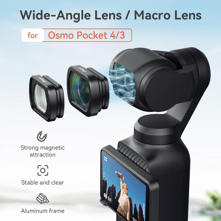 Filtro magnetico in vetro ottico per obiettivo DJI Osmo Pocket 4/3 con montatura in lega di alluminio., aMagisn Macro Lens 10X, aMagisn Wide Angle Lens 0.72X