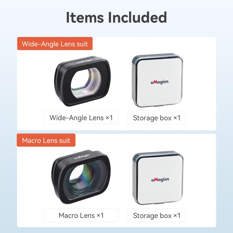 Filtro magnetico in vetro ottico per obiettivo DJI Osmo Pocket 4/3 con montatura in lega di alluminio., aMagisn Macro Lens 10X, aMagisn Wide Angle Lens 0.72X