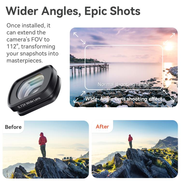 Filtro magnetico in vetro ottico per obiettivo DJI Osmo Pocket 4/3 con montatura in lega di alluminio., aMagisn Macro Lens 10X, aMagisn Wide Angle Lens 0.72X