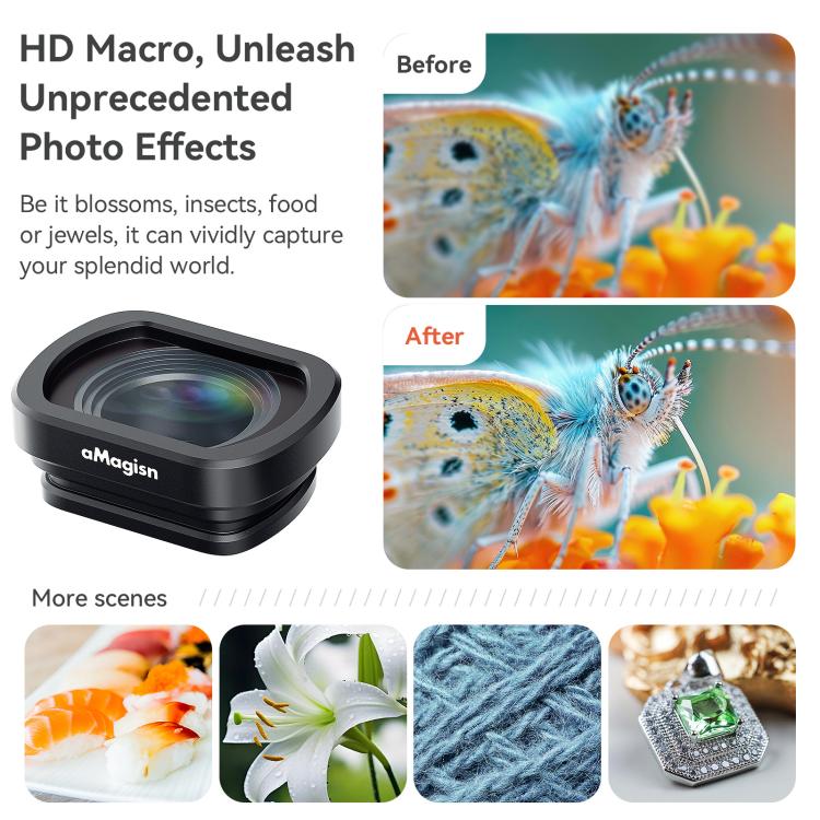 Filtro magnetico in vetro ottico per obiettivo DJI Osmo Pocket 4/3 con montatura in lega di alluminio., aMagisn Macro Lens 10X, aMagisn Wide Angle Lens 0.72X