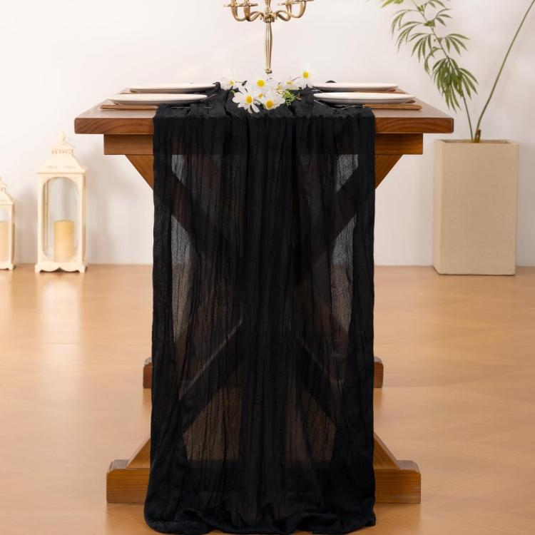 Runner da tavola in crepe, decorazione per matrimoni e feste, garza plissettata, 90x180cm