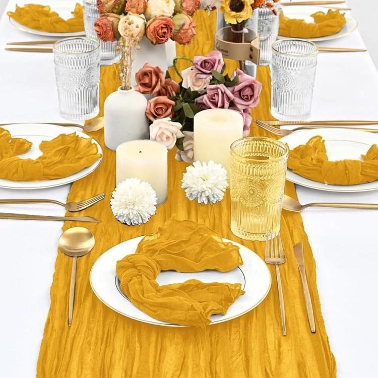 Runner da tavola in crepe, decorazione per matrimoni e feste, garza plissettata, 90x400cm