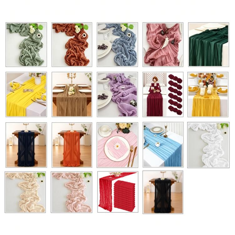 Runner da tavola in crepe, decorazione per matrimoni e feste, garza plissettata, 90x300cm