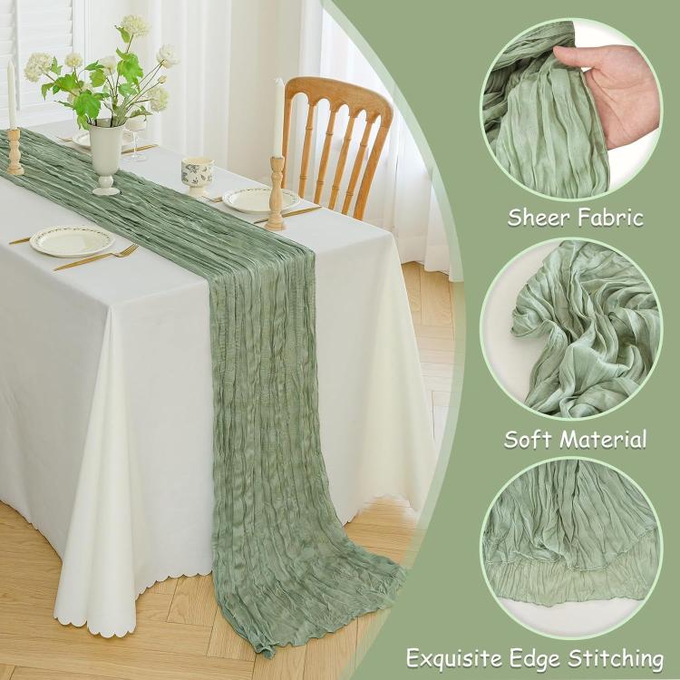 Runner da tavola in crepe, decorazione per matrimoni e feste, garza plissettata, 90x400cm