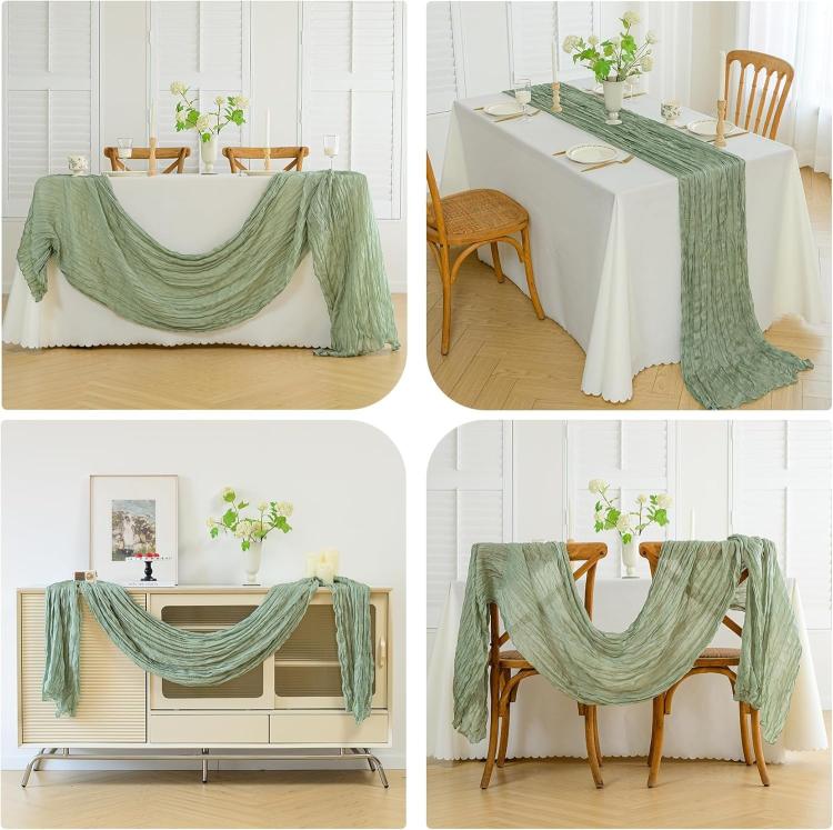 Runner da tavola in crepe, decorazione per matrimoni e feste, garza plissettata, 90x180cm