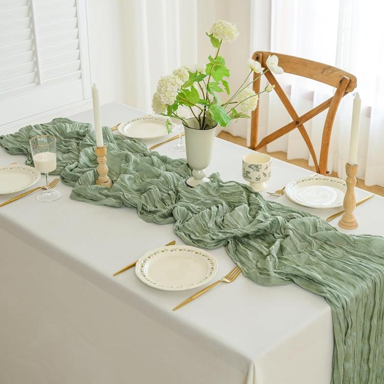 Runner da tavola in crepe, decorazione per matrimoni e feste, garza plissettata, 90x400cm