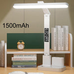 Lampada da scrivania a LED portatile Xiawule con display dell'ora e portapenne, dimmerabile, delicata sugli occhi, ideale per leggere e fare i compiti., 1500mAh, 1800mAh