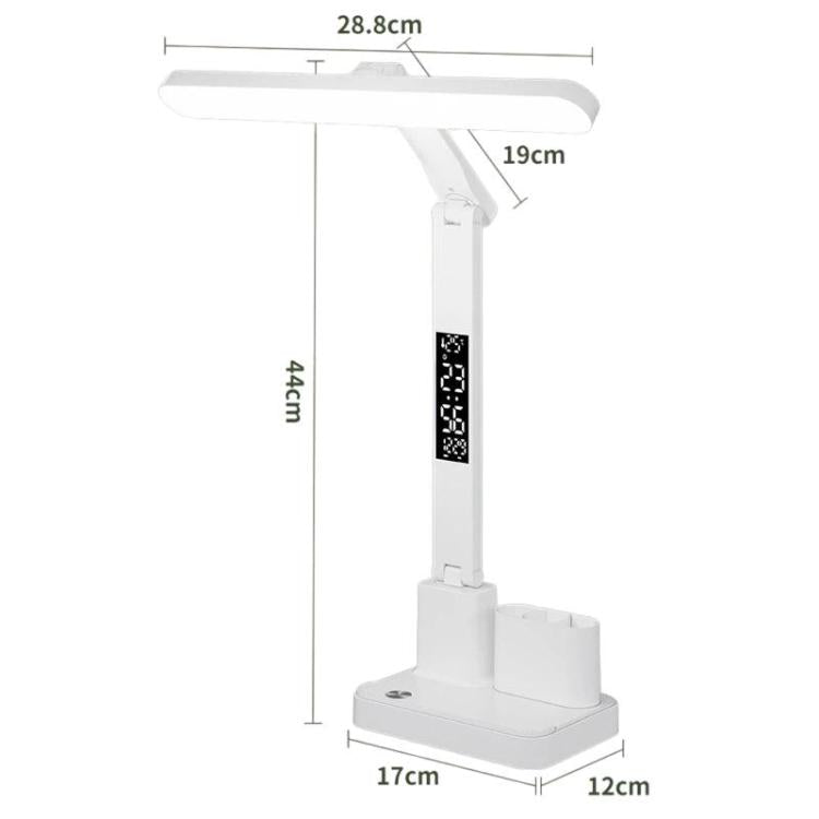 Lampada da scrivania a LED portatile Xiawule con display dell'ora e portapenne, dimmerabile, delicata sugli occhi, ideale per leggere e fare i compiti., 1500mAh, 1800mAh