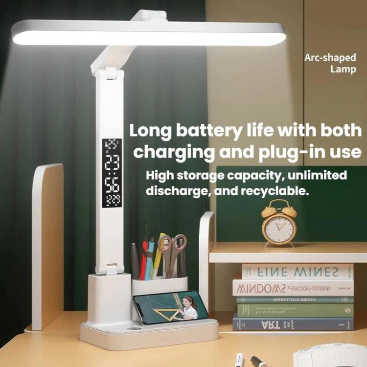 Lampada da scrivania a LED portatile Xiawule con display dell'ora e portapenne, dimmerabile, delicata sugli occhi, ideale per leggere e fare i compiti., 1500mAh, 1800mAh