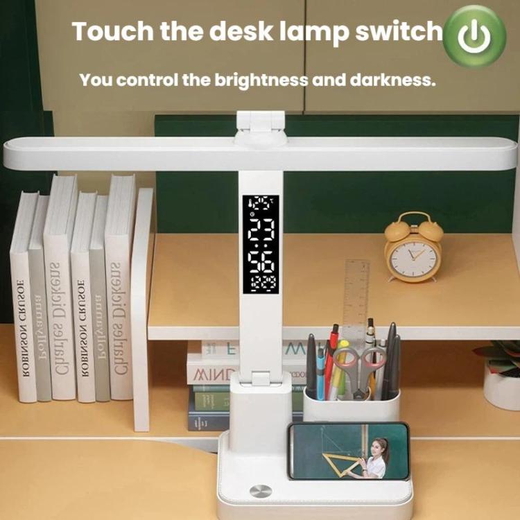 Lampada da scrivania a LED portatile Xiawule con display dell'ora e portapenne, dimmerabile, delicata sugli occhi, ideale per leggere e fare i compiti., 1500mAh, 1800mAh