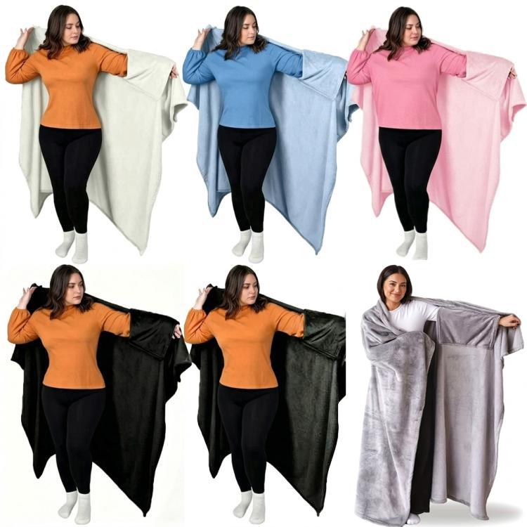 Coperta calda da ufficio/casa con maniche, ideale come capospalla., 177x154cm