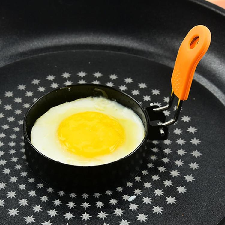 LsCook Padella per uova rotonda da 10 cm in acciaio inossidabile con manico in silicone resistente al calore e stampo antiaderente rinforzato