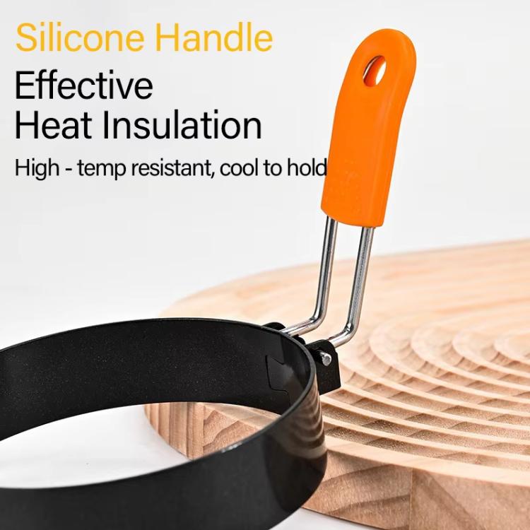 LsCook Padella per uova rotonda da 10 cm in acciaio inossidabile con manico in silicone resistente al calore e stampo antiaderente rinforzato
