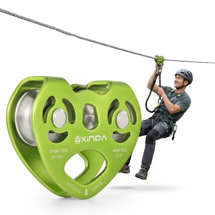 XINDA Carrucola doppia a carrello 5kN/5500lbs Carrucola per zip line a forma di cuore per impieghi gravosi Carrucola tandem per arrampicata e soccorso