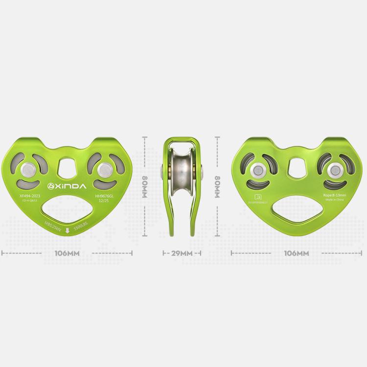 XINDA Carrucola doppia a carrello 5kN/5500lbs Carrucola per zip line a forma di cuore per impieghi gravosi Carrucola tandem per arrampicata e soccorso