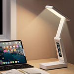 Lampada da scrivania pieghevole con orologio digitale intelligente ricaricabile Xiabule, luce da lettura per comodino che protegge gli occhi.