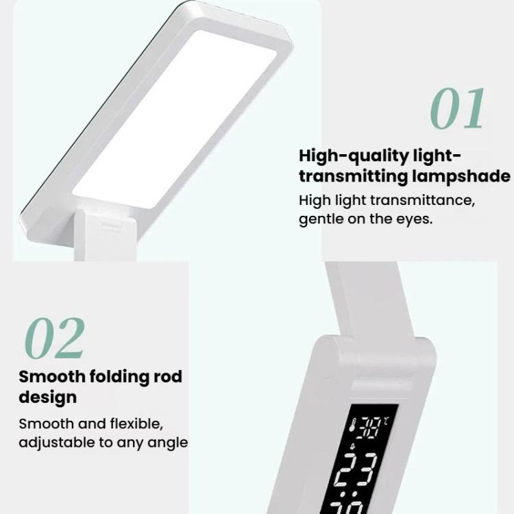 Lampada da scrivania pieghevole con orologio digitale intelligente ricaricabile Xiabule, luce da lettura per comodino che protegge gli occhi.